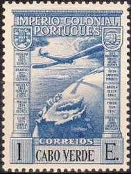 Stamp, Airplane over Globe, Cabo Verde,  