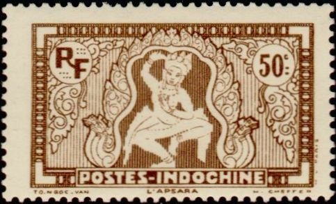 Stamp, Dancing Apsara, Angkor, French Indochina,  , Sculptures
