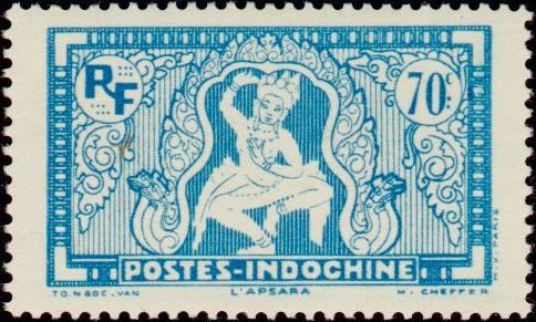Stamp, Dancing Apsara, Angkor, French Indochina,  , Sculptures