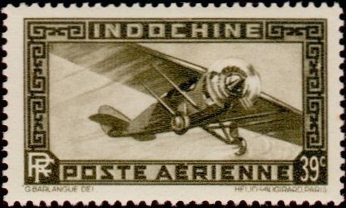 Stamp, Single-engine airplane, French Indochina,  , Aviation, Aircrafts