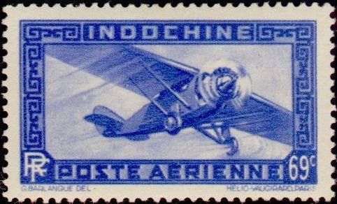 Stamp, Single-engine airplane, French Indochina,  , Aviation, Aircrafts