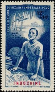 Stamp, Man with map, French Indochina,  , Maps, Globes, Men