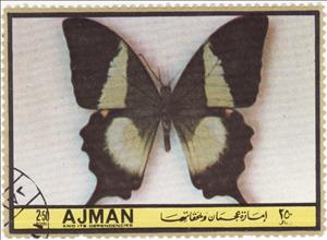 Stamp, Papilio buddha, Ajman,  , Butterflies, Animals (Fauna)