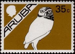 Stamp, Owl, Aruba,  , Birds, Birds of Prey, Owls, Animals (Fauna)