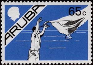Stamp, Net fishing, Aruba,  , Fishery