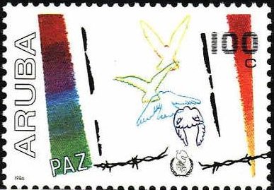 Stamp, Pease-Pigeon/Barbed wire, Aruba,  , Peace Doves
