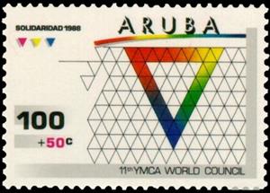 Stamp, YMCA emblem in geometric designs, Aruba,  