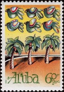 Stamp, Wind, trees, Aruba,  