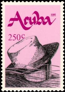 Stamp, Straw hat,, Aruba,  