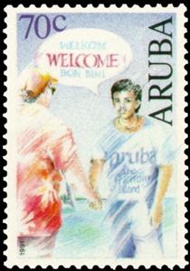 Stamp, People shaking hands, Aruba,  , Tourism