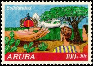 Stamp, Hand holding cancer fund emblem, Aruba,  