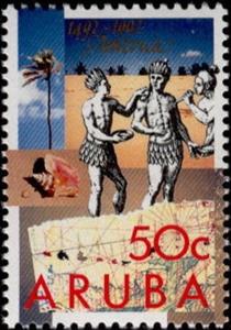 Stamp, Natives, map, Aruba,  