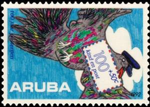 Stamp, Pigeon with letter in beak, Aruba,  , Letters (Mail)