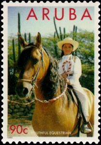 Stamp, Girl on horse, Aruba,  , Horses