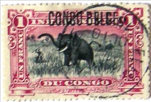 Stamp, African Elephant (Loxodonta africana) - overprinted, Belgian Congo,  
