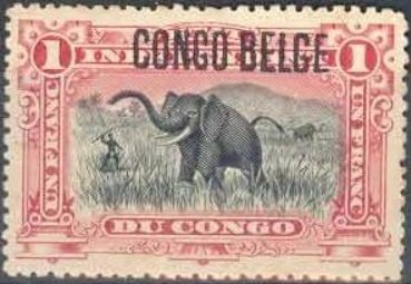 Stamp, African Elephant (Loxodonta africana) - overprinted, Belgian Congo,  , Mammals, Elephants, Animals (Fauna)