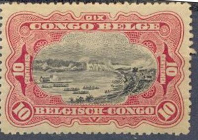 Stamp, type 'Mols' bilingual stamps, changed frame, reworked sky, Belgian Congo,  , Landscapes, Waterfalls