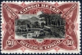 Stamp, type 'Mols' bilingual stamps, changed frame, Belgian Congo,  , Landscapes, Bridges, Railways, Rivers
