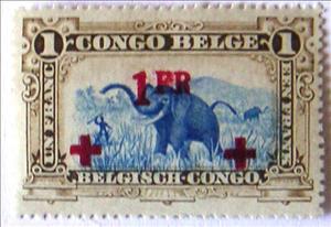 Stamp, African Elephant (Loxodonta africana) - overprinted, Belgian Congo,  , Red Cross and Red Crescent, Elephants