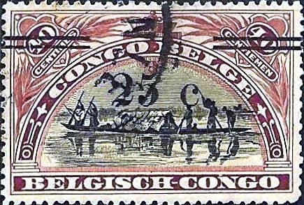 Stamp, type 'Mols' 1915 (68) red overprint type 'Boma' new face val, Belgian Congo,  , Landscapes