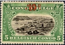 Stamp, type 'Mols' 1915 (64) red overprint new face value, Belgian Congo,  , Landscapes, Ports, Coastal Areas