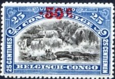 Stamp, type 'Mols' 1915 (67) red overprint new face value, Belgian Congo,  , Landscapes, Waterfalls