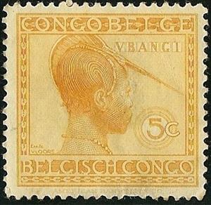 Stamp, type 'Vloors' headdress of Ubangi Woman, Belgian Congo,  , Headgear