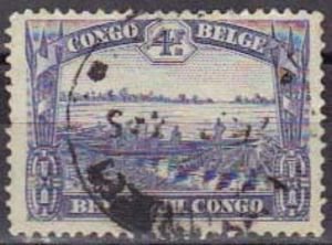 Stamp, Canoes at Stanleyville, Belgian Congo,  