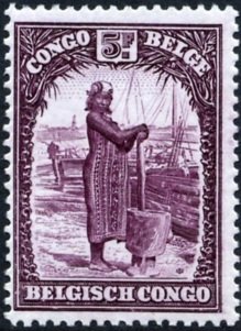 Stamp, Woman preparing cassava, Belgian Congo,  