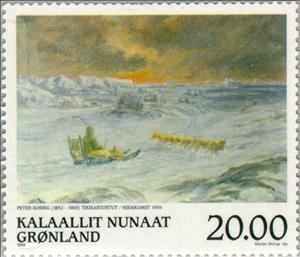 Stamp, Paintings, Greenland,  , Landscapes, Mammals, Paintings, Dogs, Art, Animals (Fauna)