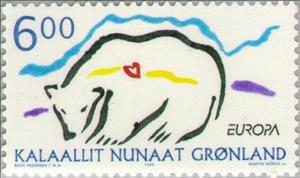 Stamp, Polar bear (Ursos maritimus), Greenland,  , Postal Services, Postal Unions, Stylized Animals, C.E.P.T., Europe, Bears, Polar Bears, National Parks