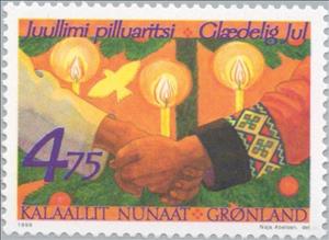Stamp, Tree of Life, Greenland,  , Christmas, Peace Doves, Dance, Lamps and Candles