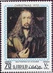 Stamp, Self portrait at the age of 29, by Albrecht Dürer, Ajman,  