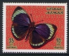 Stamp, Leprieur's Glory (Callithea leprieuri), Ajman,  , Insects, Butterflies, Animals (Fauna)