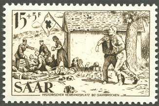 Stamp, Röchling: "Casualty station in a quarry", Germany, Saarland,  , Red Cross and Red Crescent
