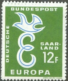 Stamp, Dove and E, Germany, Saarland,  , C.E.P.T., Europe