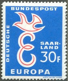 Stamp, Dove and E, Germany, Saarland,  , C.E.P.T., Europe