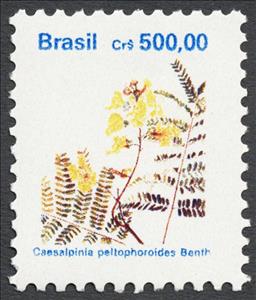 Stamp, Brazilian Flora. Caesalpinia peltophoroides, Brazil,  , Flowers