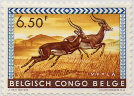 Stamp, Impala (Aepyceros melampus), Belgian Congo,  , Mammals, Antelopes, Animals (Fauna)