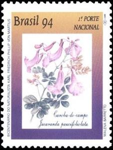 Stamp, Caroba - Jacaranda paucifoliolata, Brazil,  , Trees, Flowers, Plants (Flora)