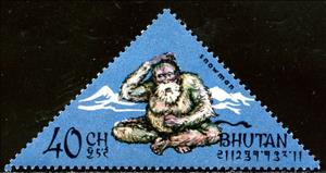Stamp, Figure of the Yeti from a mountain fortress (Dzong), Bhutan,  , Triangle Stamps