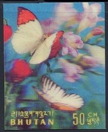Stamp, Painted Jezebel (Delias hyparete), Bhutan,  , Butterflies