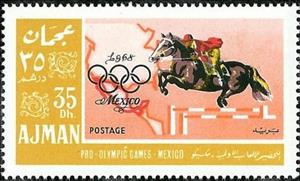Stamp, Show jumping, map of North and Central America; Olympic ring, Ajman,  , Olympic Games