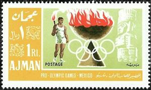 Stamp, Olympic Fire, runner with olympic torch, Ajman,  , Olympic Games