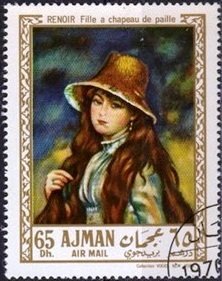 Stamp, Fille a chapeau de paille, by Renoir, Ajman,  , Paintings