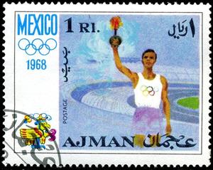 Stamp, Athlete with Olympic flame, Ajman,  , Olympic Games, Torchs