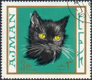 Stamp, Domestic Cat (Felis silvestris catus), Ajman,  , Cats