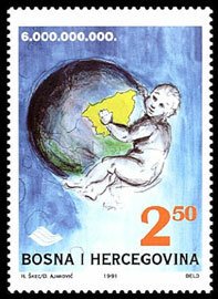 Stamp, The 6.000.000 Citizen of Earth, Bosnia and Herzegovina,  