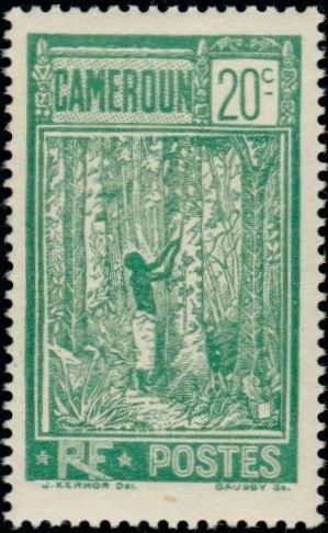 Stamp, Recolte du caoutchouc-Harvest of rubber, Cameroun,  