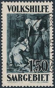 Stamp, Ste Odile giving drink to a passenger, Germany, Saarland,  